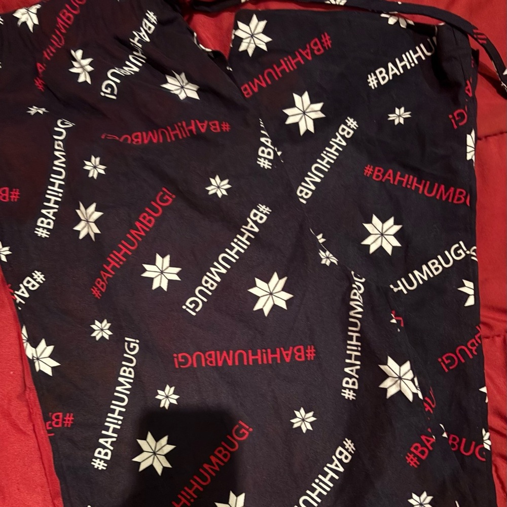 Pajama pants mens new Christmas Bah!Humbug size M polyester Club Room navy - Picture 2 of 2